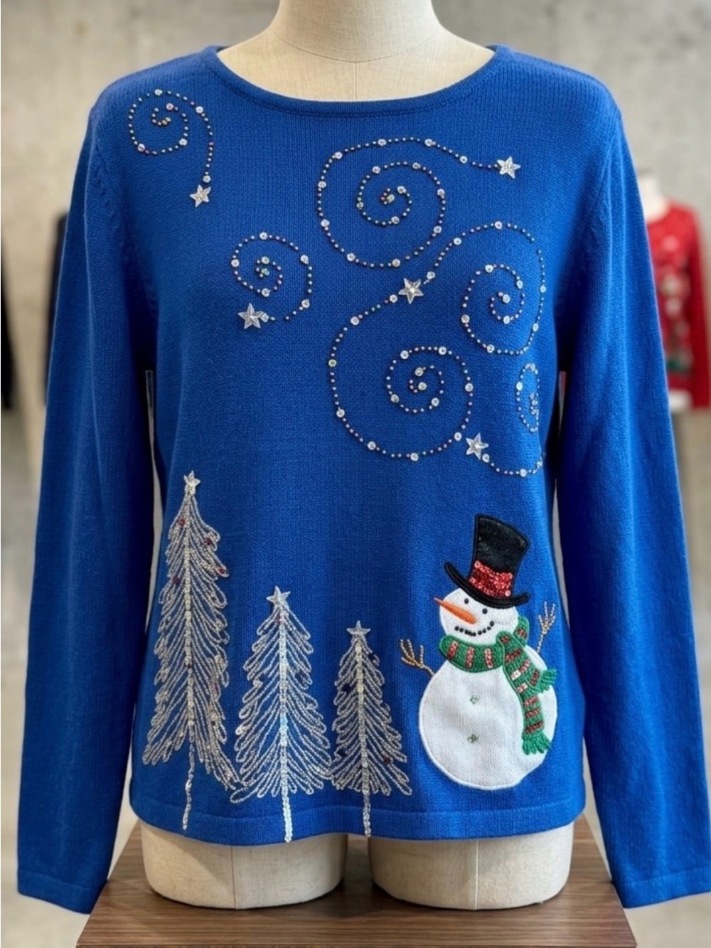 Blue Snowman Embellished Crewneck Sweater